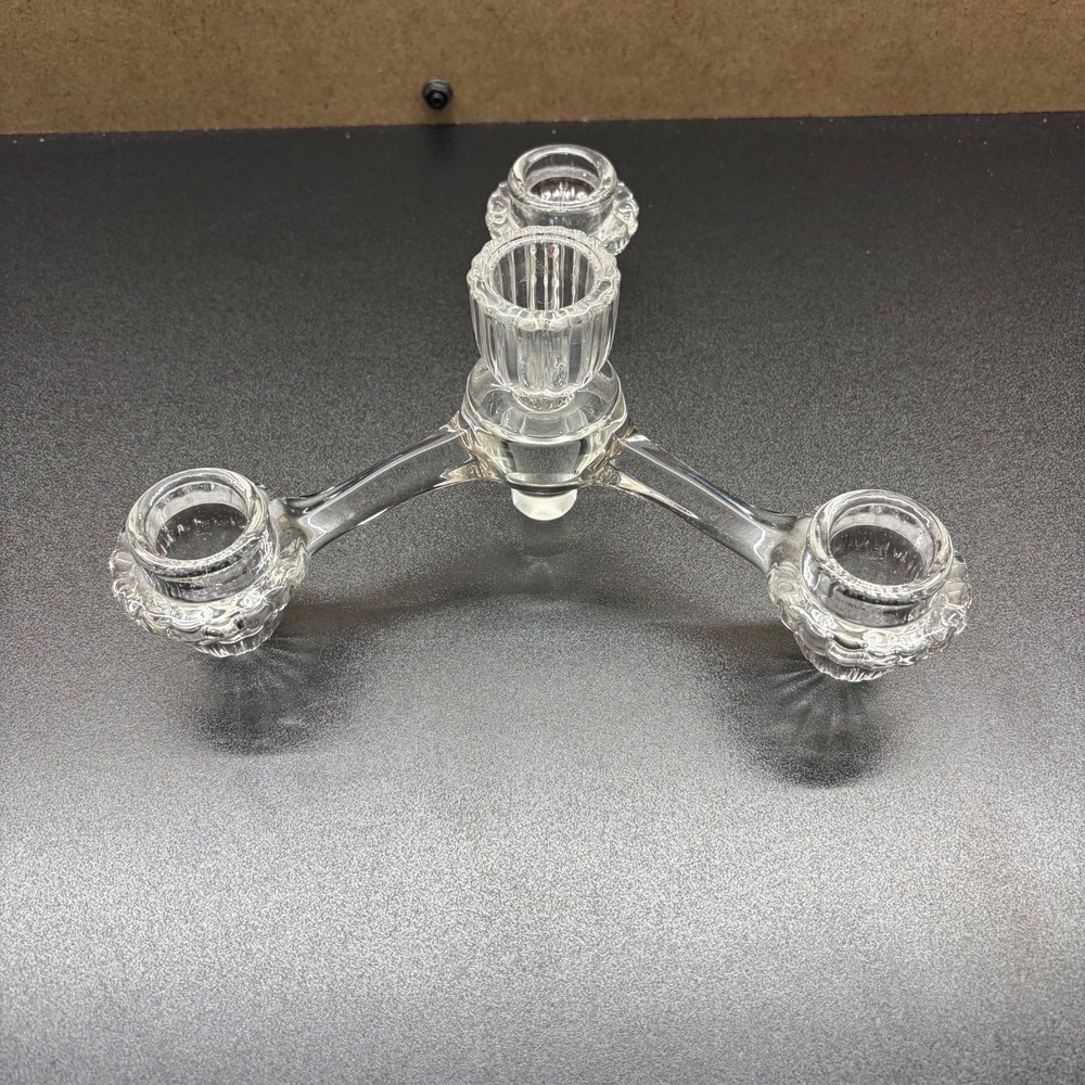 Vintage Clear Cambridge Glass 3 Arm Epergne Candle Holder Peg Base